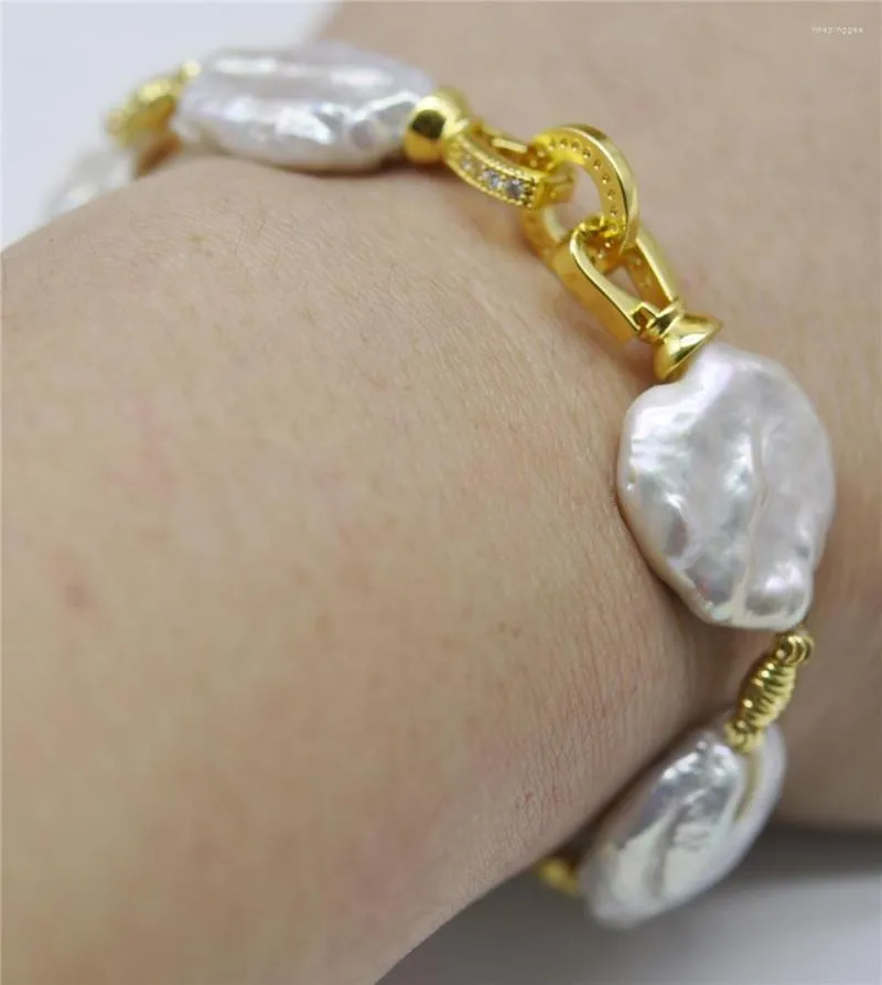 Strand HABITOO Perle Naturelle Style Baroque Pièce De Monnaie Blanc Bracelet Bracelet Bijoux Bracelets Pour Femme Cadeau