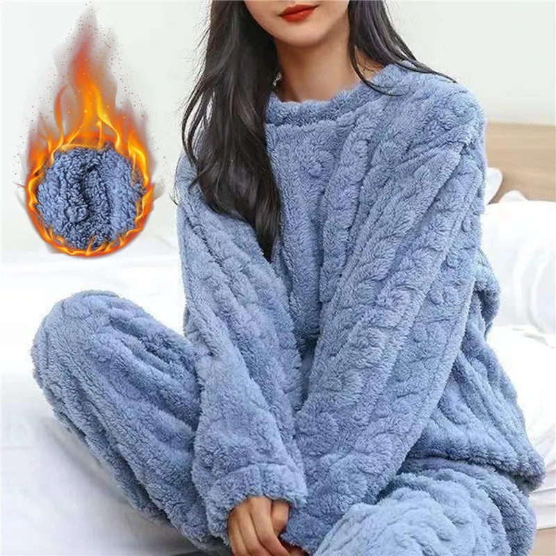 Dames Nachtkleding Herfst Winter Warm Flanel Dames Pyjama Sets Dik Koraal Fluwelen Lange Mouwen Soild Fleece Casual Homewear 2024 230921