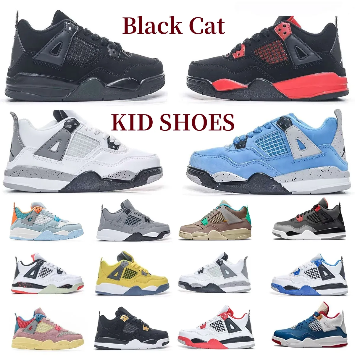Rozmiar 22-35 Buty dla dzieci Sneakers Boys Wojska czarny kot wyhodowany Czerwony Trenery Bute Red Thunder Dziewczyny Dziewczyny Młodzież maluch niebieski błyskawica fajny szary but dziecięcy