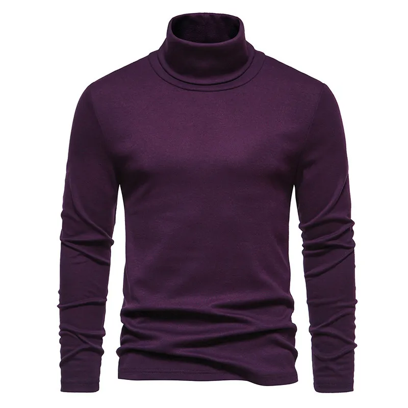Men s Purple Turtleneck Sweater Long Sleeve Casual Warm Slim Fit Pullover