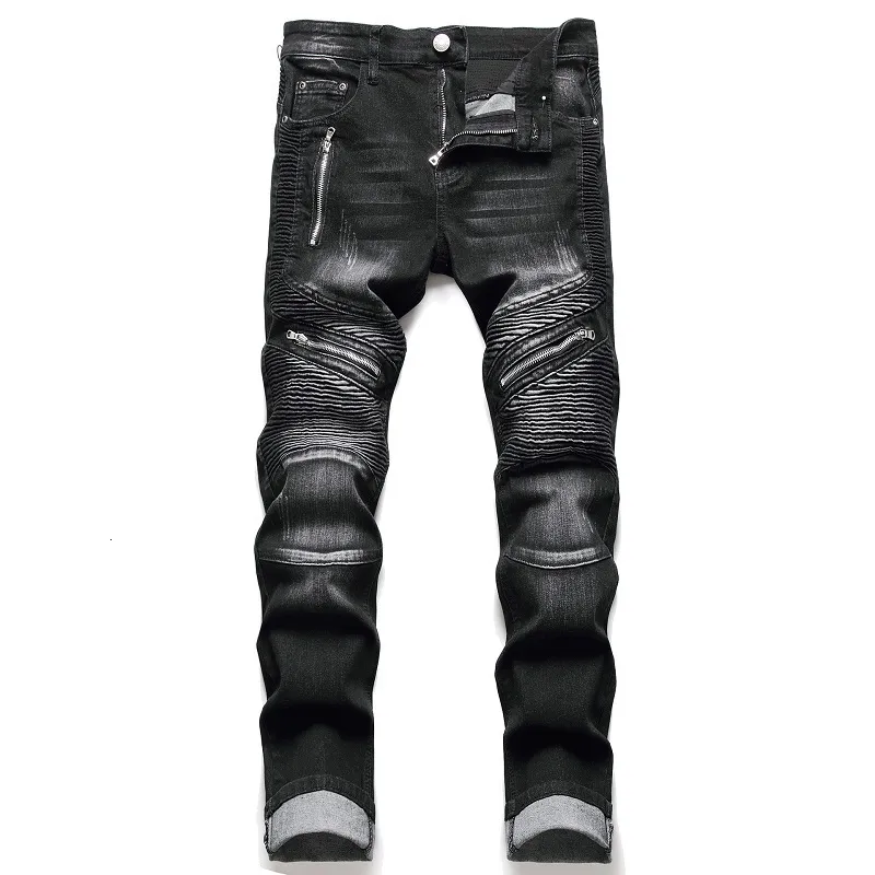 Herenjeans Herenbroeken Gesplitste Jean Denim Broek Biker Hoge kwaliteit Heren Recht Casual Designer Veel MultiPocket Comfortabel 230922