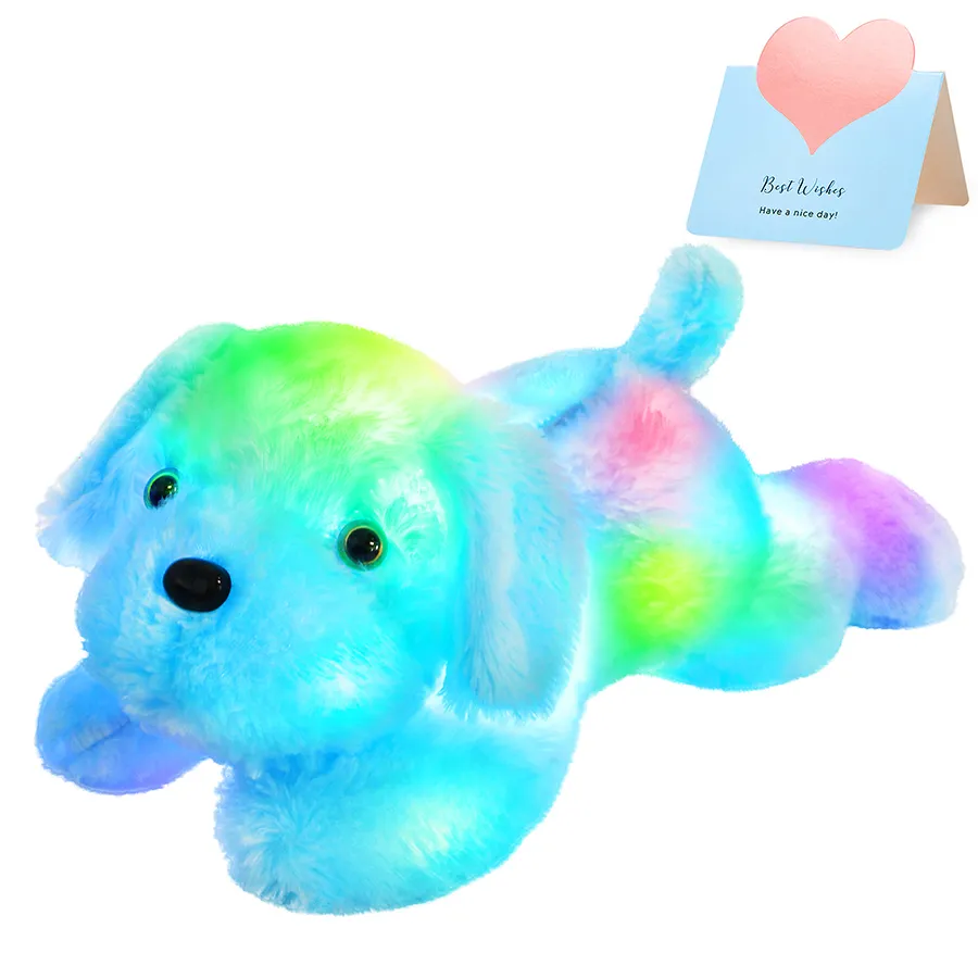 Poupées en peluche LED lumineuse bleu clair chien poupée en peluche mignon doux chien jouets lumineux animaux en peluche oreiller pour filles cadeau d'anniversaire chambre d'enfants 230922