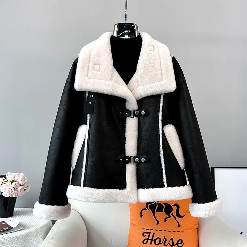 Frauen Pelz Faux Winter Ladys Schafe Lammfell Warme Mäntel Weibliche Mädchen Lamm Wolle Wildleder Innen Jacke JT3382 230922