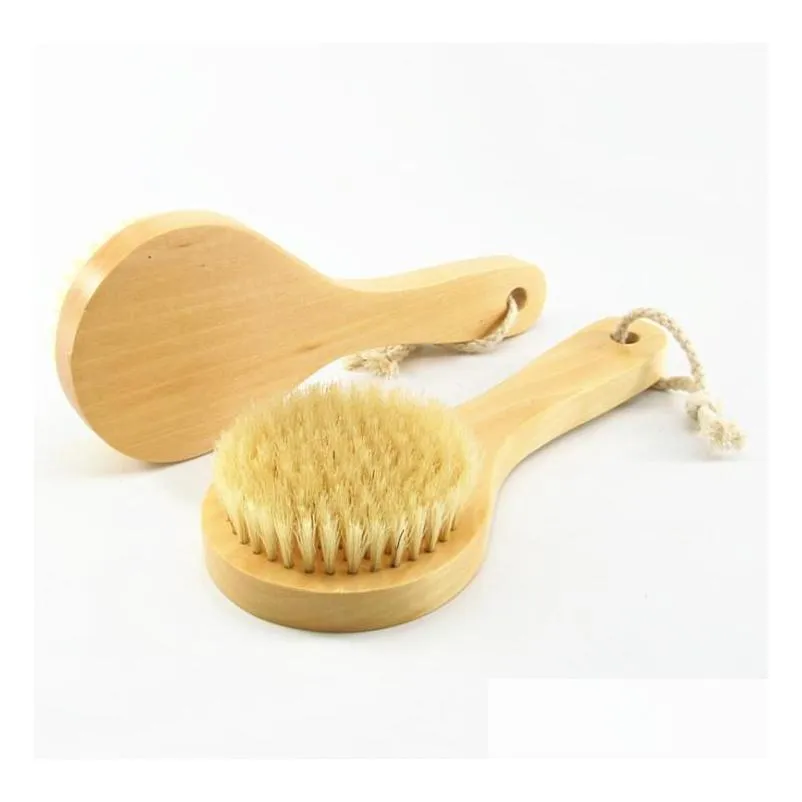 spazzole da bagno spugne scrubber pelle secca spazzola per il corpo con manico corto in legno setole di cinghiale doccia scrubber esfoliante masr sn4189 dh2sh