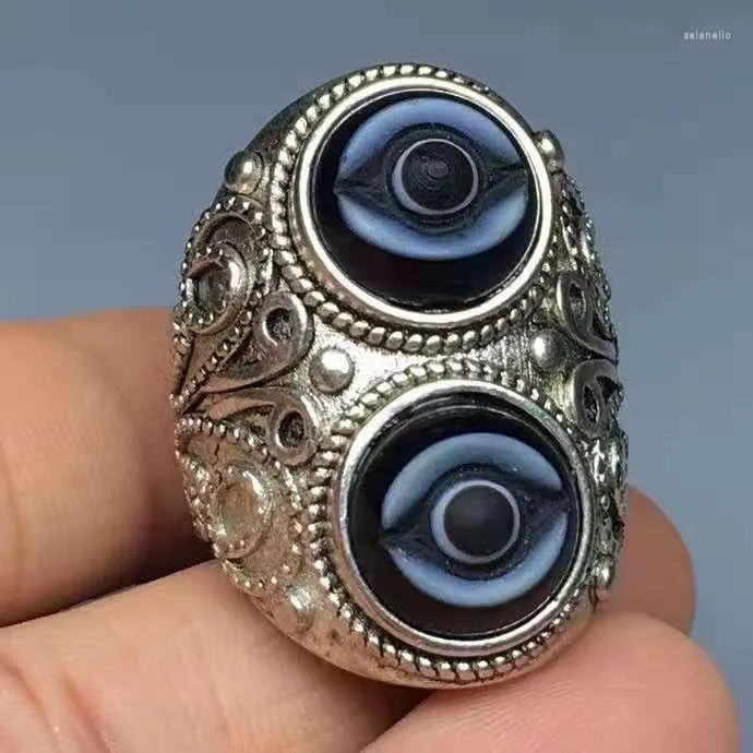 Pierścienie klastra Naturalny agat Jade Pierścień z 925 srebro dla mężczyzn Kobiety Duża biżuteria
