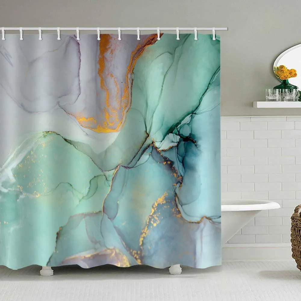 Shower Curtains Grey Gold Marble Ink Texture Shower Curtain Set Abstract Modern Shower Curtain for Bathroom Decor Waterproof Washable Fabric 230922