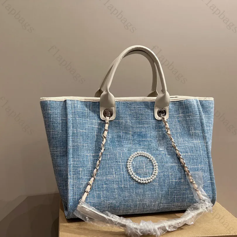 Sacola clássica sacos de designer de luxo moda bolsa de ombro verão praia grandes totes corrente cinta tricô bolsas mulheres bolsa sacos de compras com pérola