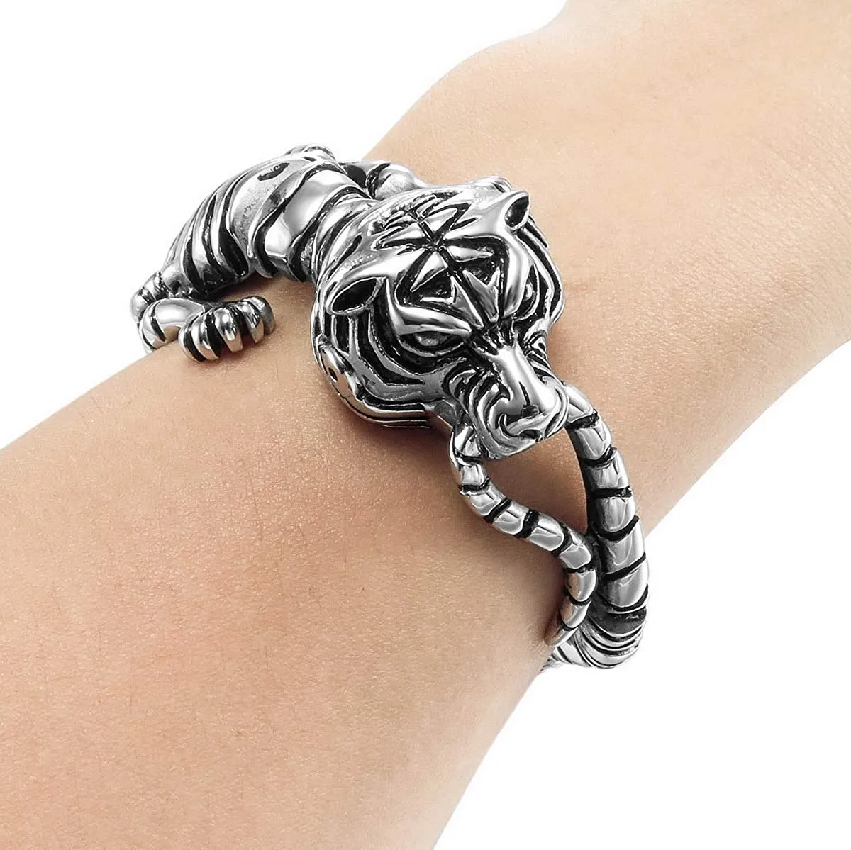 Stainless Steel Dino Skeleton Bangle: Heavy Mens Metal Stainless Steel Dino Skeleton Bangle: Heavy Mens Metal