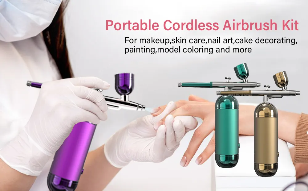 Facial airbrush compresseur kit air-brush pistolet pistolet injecteur d'oxygène  pour nail art peinture artisanat gâteau nano brouillard pulvérisateur outil  de maquillage