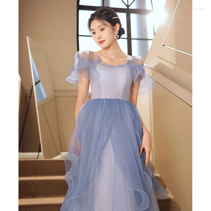 Etniska kläder Spaghetti Strap Fairy Chinese Qipao Dress Mesh Maxi Evening Party Gown Pärlor Rhinestone Cheongsam utsökta bankettklänningar