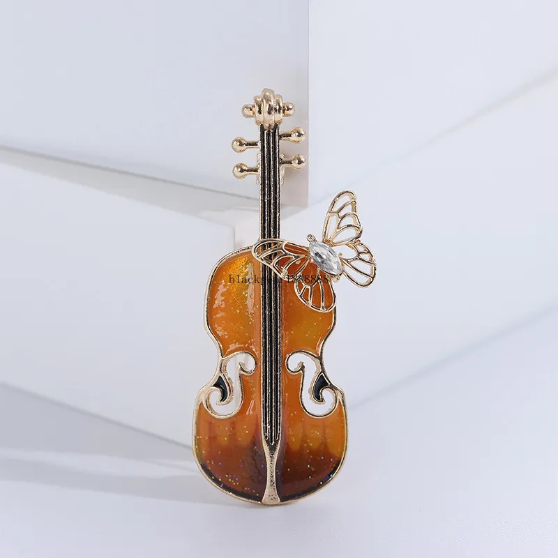 Broche de violon élégante pour femmes, Badge Musical en cristal émail, épingles à revers Hijab, costume écharpe fleur, accessoires bijoux, nouvelle collection