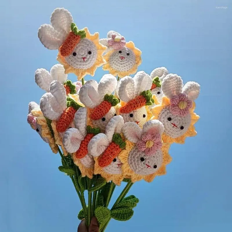 装飾的な花手編みのかぎ針編み花豚ヒマワリヘッドミルクコットン人工花束