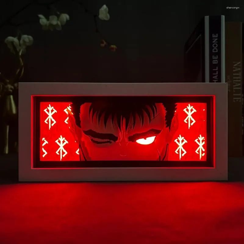 Luzes da noite berserk sacrifício marca led anime caixa de luz presente aniversário nightlight casa decoração estética 3d manga lâmpada guts figura