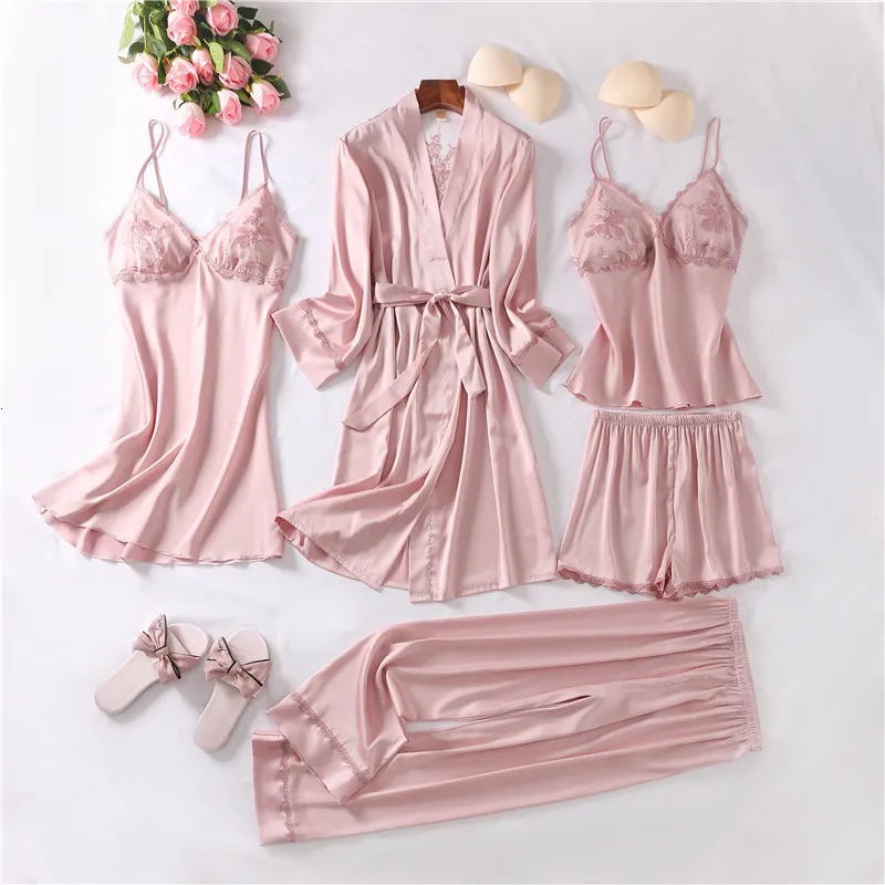 Sexy Pyjamas Sleepwear With Lace Women Pajamas Set Sexy 5 Pieces Robe Suit Kimono Gown Sexy Loungewear V-neck Bathrobe Lingerie Nightwear 230922