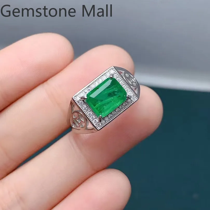 Pierścienie ślubne 7 mm 9 mm 2ct Man Mad Made Emerald Pierścień dla 925 srebrnych bez zanikania 3 warstw 18k białe złote biżuteria 230922