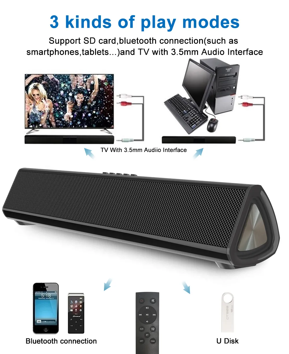 Tragbare Lautsprecher Heimkino-Soundsystem Bluetooth-Lautsprecher Computerlautsprecher für TV Soundbar Box Subwoofer Radio Music Center Boom Box S16