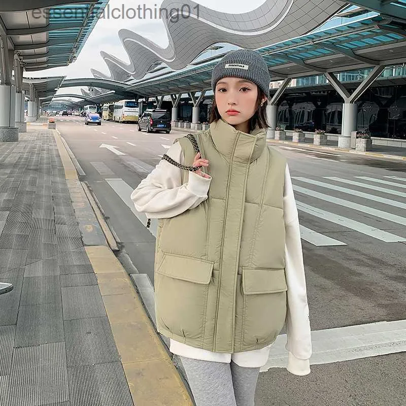 Chalecos de mujer 2023 nuevo Otoño Invierno chaleco mujer suelto cálido abajo algodón acolchado chaleco chaqueta sin mangas mujer invierno chaleco L230