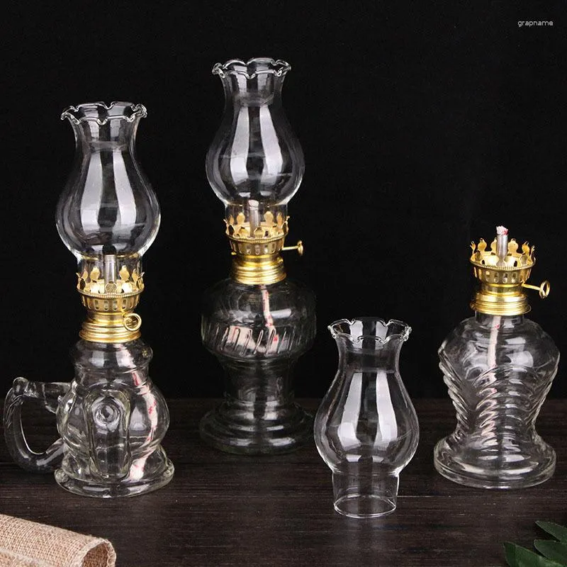 Candle Holders Oil Lamps For Indoor Use Glass Kerosene Lamp With Handle Vintage Lantern Home Emergency Lighting Outdoor