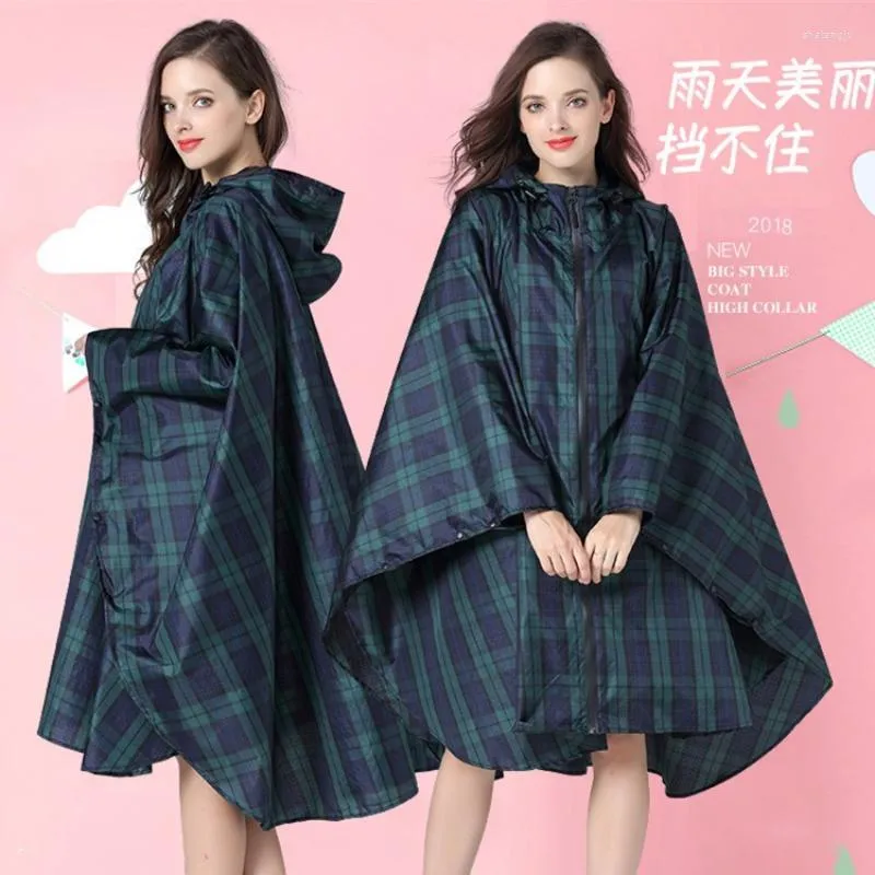 Raincoats Men's And Women's Fashion Poncho Raincoat Green Check Large Size Mountaineering Waterproof