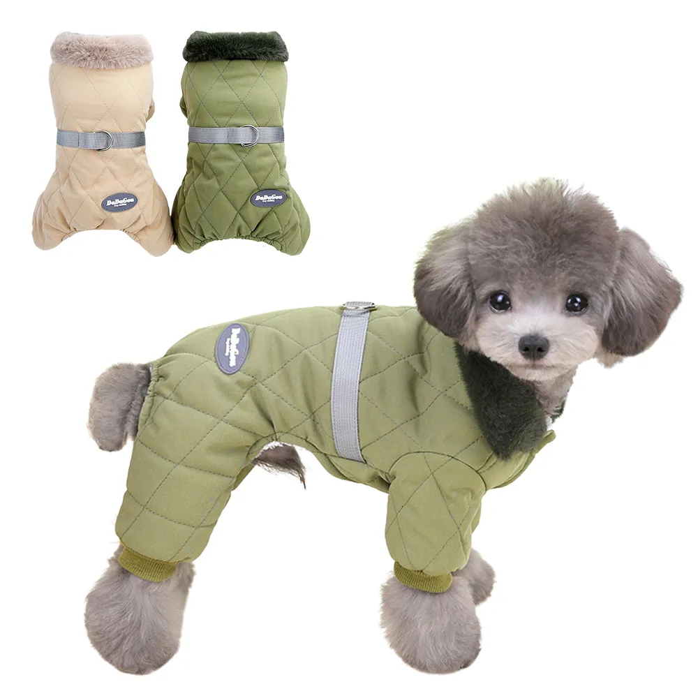 Hundkläder päls krage overaller med D -ring vinter varma fleece jumpsuits för små hundar katt chihuahua yorkies tax mopsutrustning kappa 230921