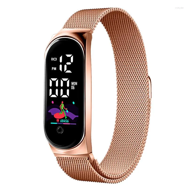 Horloges Eenvoudig LED-horloge voor dames Mode Touchscreen Elektronische digitale magnetische mesh-band Elegante dames