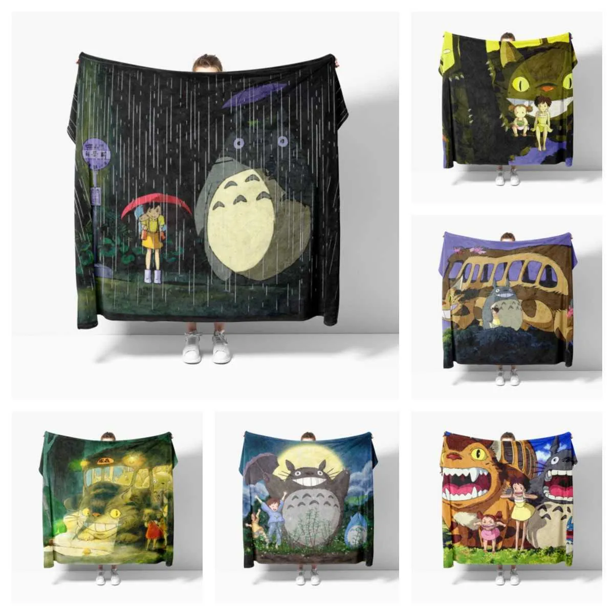 Blankets Anime Totoro Soft Flannel Blanket Breathable Warm Bedding Travel Blanket Sofa Blanket Bed Blanket Customizable HKD230922