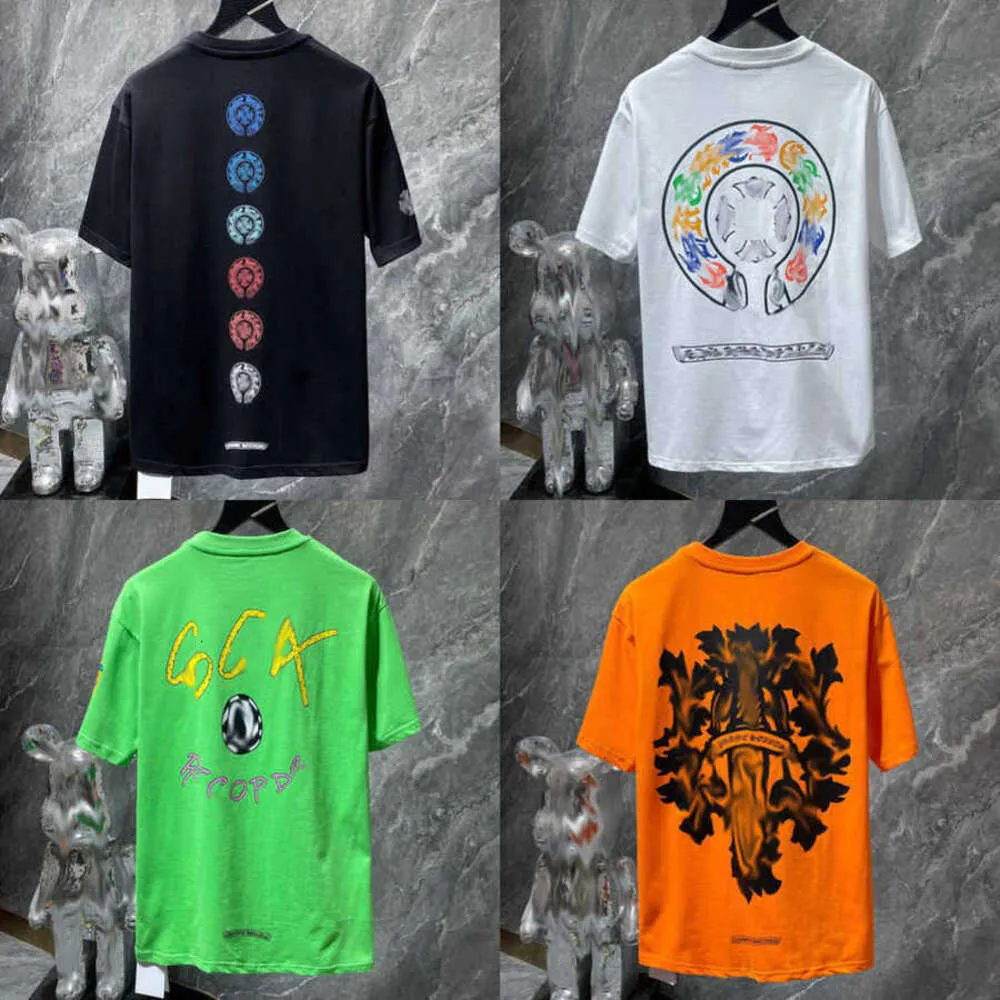 Moda de luxo dos homens camiseta Marca Ch Hearts T-shirts Designers Homens Mulheres Tops Tees Ferradura Sânscrito Cruz Impressão T-shirt de Algodão Manga Curta Camisetas 6WIS