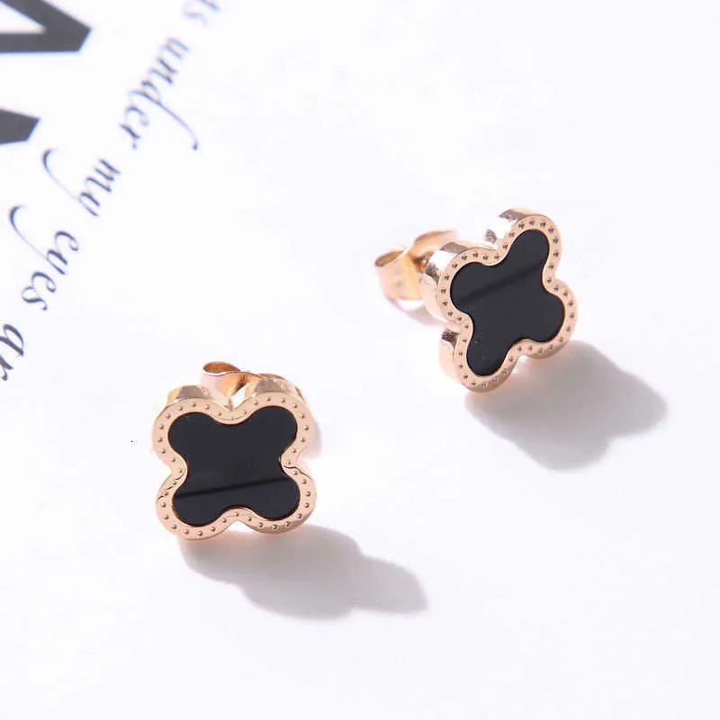 Designer earrings four-leaf Clover luxury top jewelry titanium steel clover stainless steel rose gold earrings exquisite simple fashion Jewelry gift Van Clee