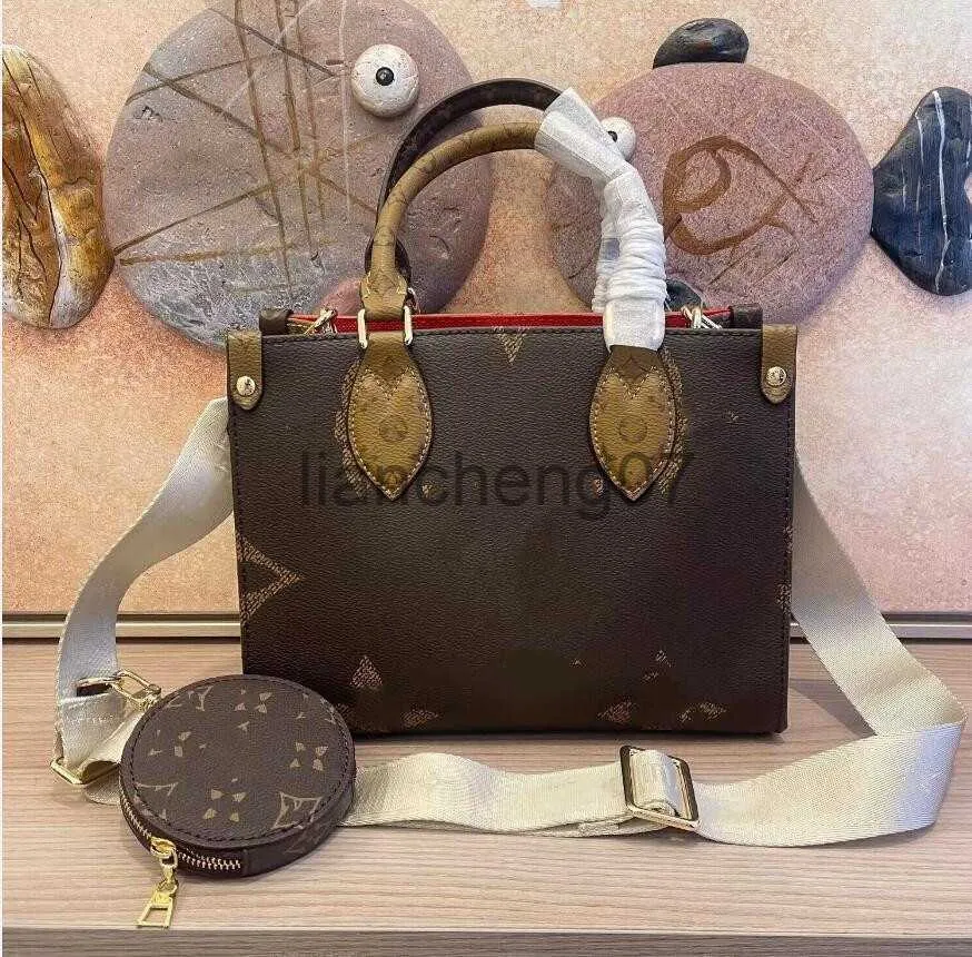 Evening Bags 7A Genuine Leather Onthego PM tote bag designer shopping bag Luxury crossbody bag Mini 25cm New 2023 crossbody bags re edition canvas handbag coin purse H