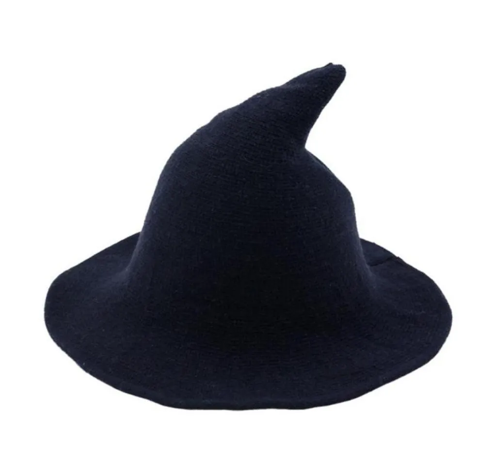 Chapeaux à bord avare Ly dames fête d'Halloween femmes mode chapeau de sorcière décontracté couleur unie large tricoté 6754921