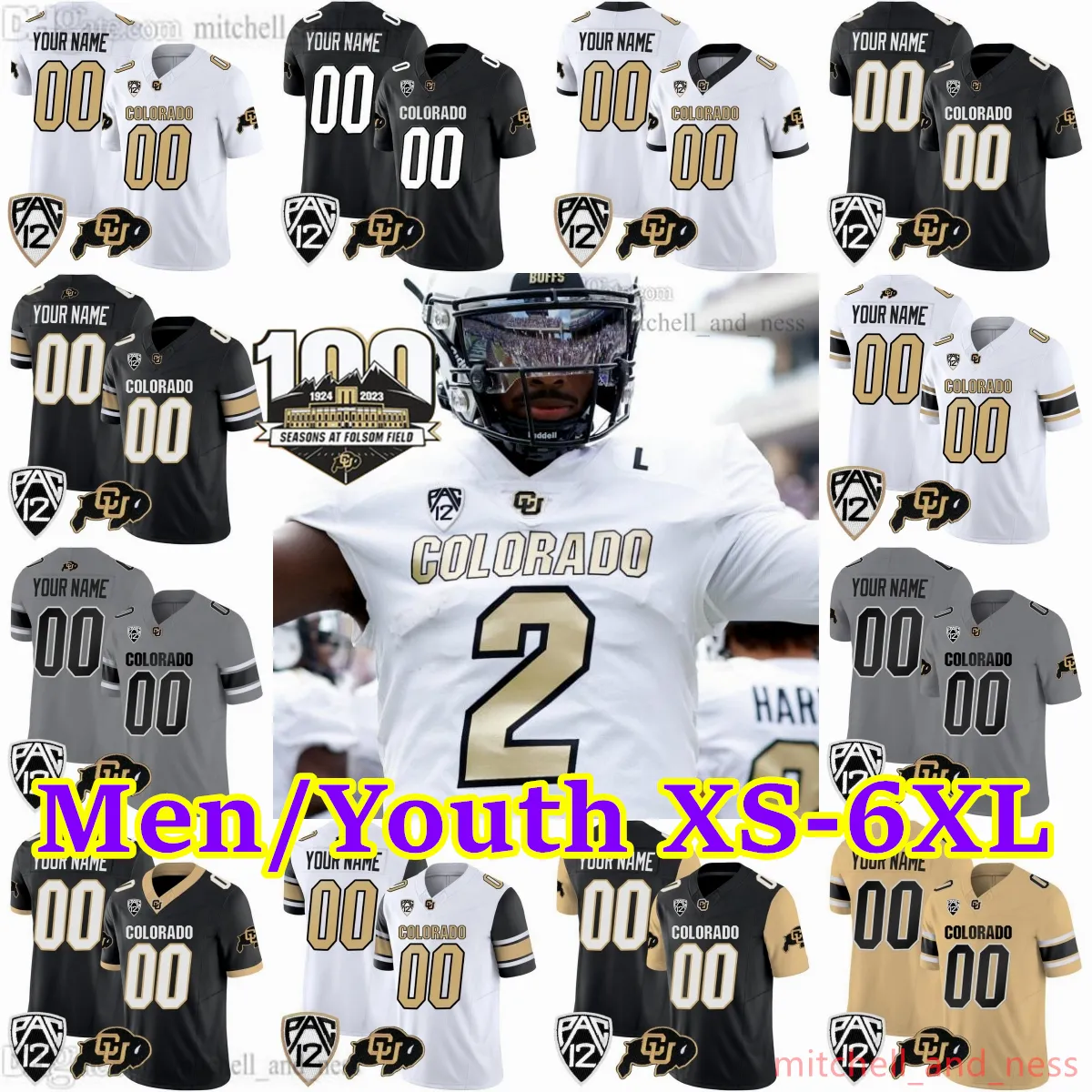 2023 Anpassad S-6XL NCAA Colorado Buffaloes Football Jersey 2 Shedeur Sanders 10 Xavier Weaver 3 Dylan Edwards 12 Travis Hunter 21 Shilo Sanders 7 Cormani McClain Woods