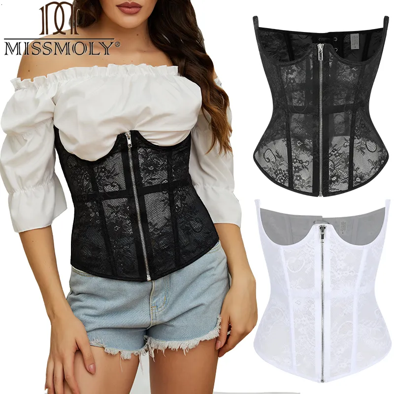 Talia brzucha Shaper Missmoly Women's Corset Brocade Underbust Boned Zipper Punk Corsets Bustier koronkowy oddychający trener 230921