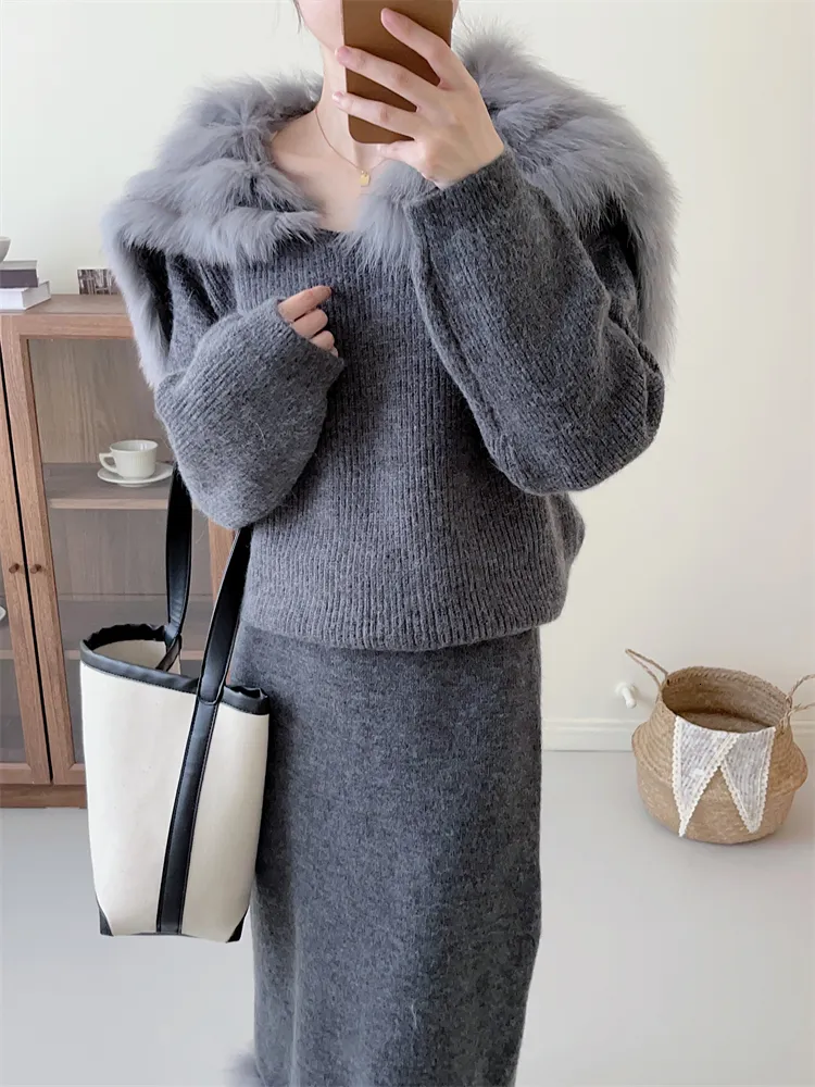 Womens Fur Faux Jaket rajut bulu rubah asli desain terkenal baru untuk wanita jaket alami hangat 230922