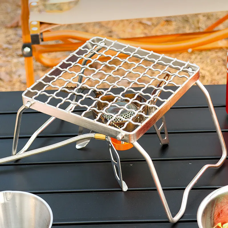 Camp Cuisine Multifonctionnel Pliant Feu De Camp Grill Portable En Acier Inoxydable Camping Grille Cuisinière À Gaz Stand En Plein Air Bois 230922