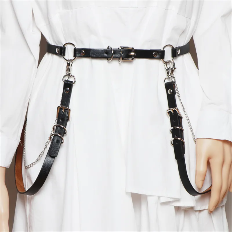 Techwear Tactical Leather high Waist suspender Belt with Waist Chain Straps for Women - Multifunctional Goth Punk Fashion Belt (230921)