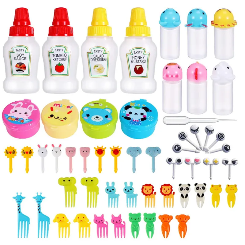 Forks 55pc من إكسسوارات زجاجة الصلصة للأطفال صناديق Bento بما في ذلك مجاذيف الطعام Mini Ketchup Pestedles مرة أخرى إلى المدرسة 230921