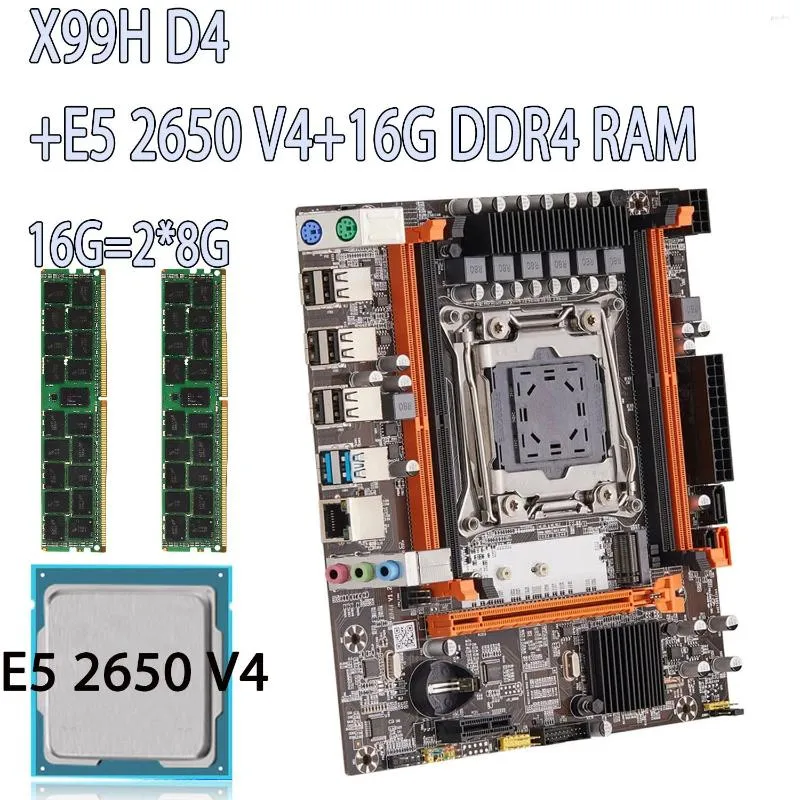 Moderbrädor X99H D4 LGA 2011-3 Moderkort Xeon Kit E5 2650 V4 CPU och 2 8GB 16G DDR4 2133MHz ECC Reg Memory