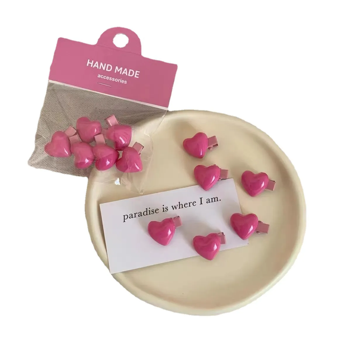 6 Mini-Pfirsich-Herz-Mini-Haarspangen, 2 cm, kurze Entenschnabel-Clips, süße süße rosa Haarspangen