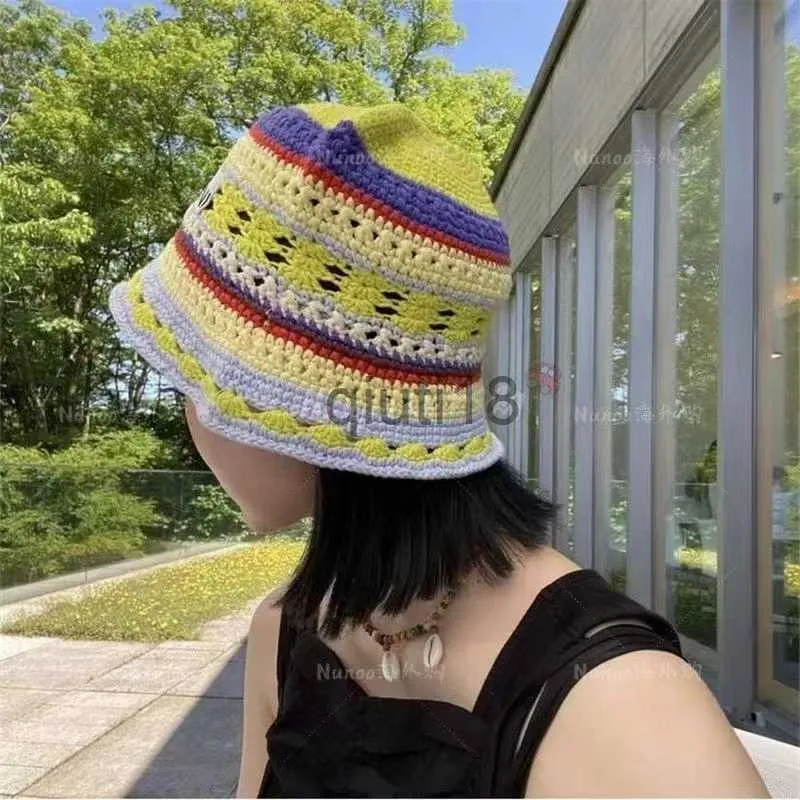 Beanie/Skull Caps Wide Brim Hats Hucket Hats Kvinnor Handgjorda virkade hinkhattar Y2K Fashion Summer Beach Hat Korean Hollow Sticked Hat 230428 X0922