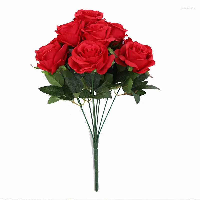 Kwiaty dekoracyjne kwiat róży sztuczny bukiet jedwabny czerwony dom domowy wystrój ślubny