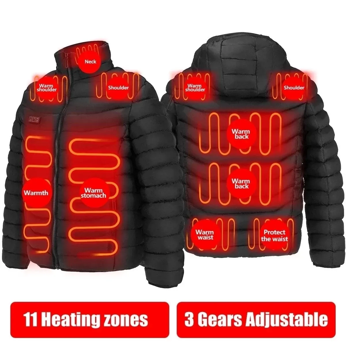 Parkas pour hommes Hommes Vestes chauffantes Manteau d'extérieur USB Batterie électrique Manches longues Chauffage à capuche Chaud Hiver Vêtements thermiques 230922