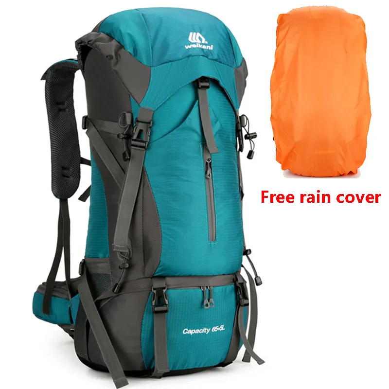 屋外バッグ70Lナイロンキャンプバックパックトラベルバッグ付き雨のカバーハイキングデイパック登山男性肩の荷物230922