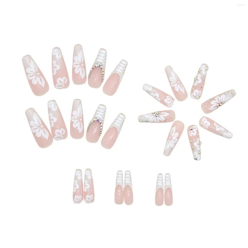 Faux ongles à bords blancs, longs carrés, sans vernis, utilisation durable, ensemble de manucure pour soirées dansantes, voyages de week-end