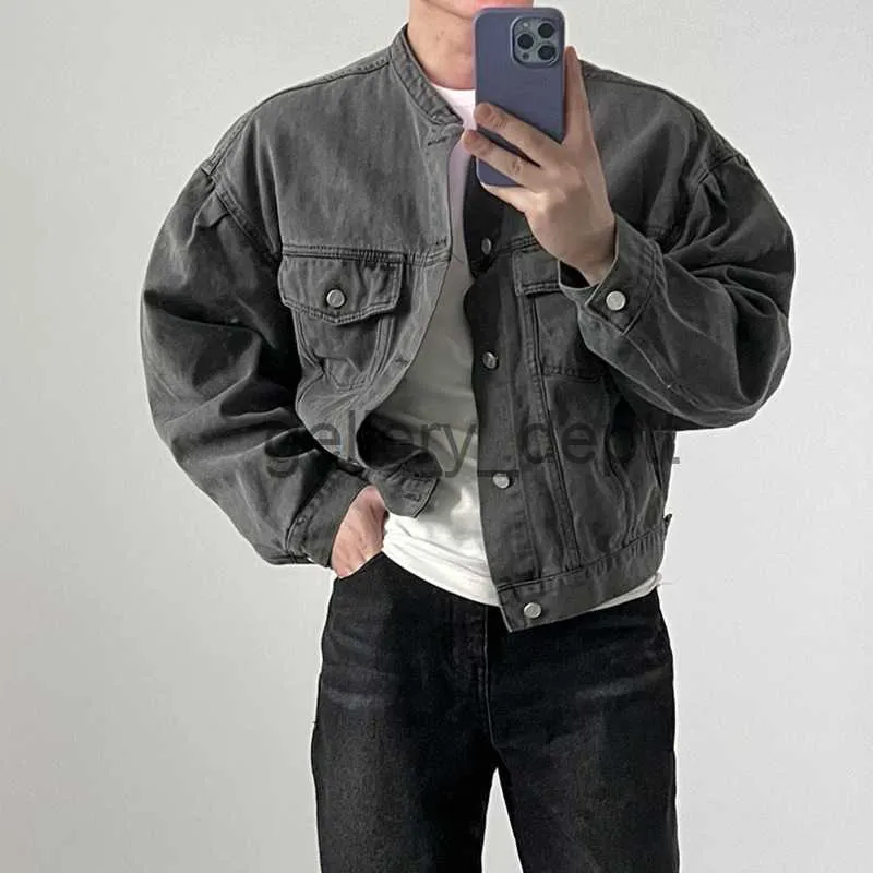 Jaquetas masculinas Primavera Curto Denim Jaqueta Homens Slim Fit Moda Casual Bolso Denim Jaquetas Mens Streetwear Coreano Hip-hop Bomber Jacket Men J230922