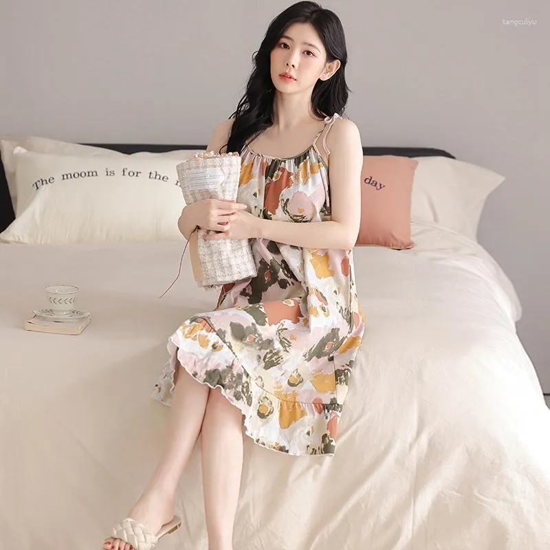 Plus Size Cotton Sleepwear - Sexy Spaghetti Strap Nightgown, Korean Loose  Fit Night Dress, Summer Home Nighty - Hot Sale!