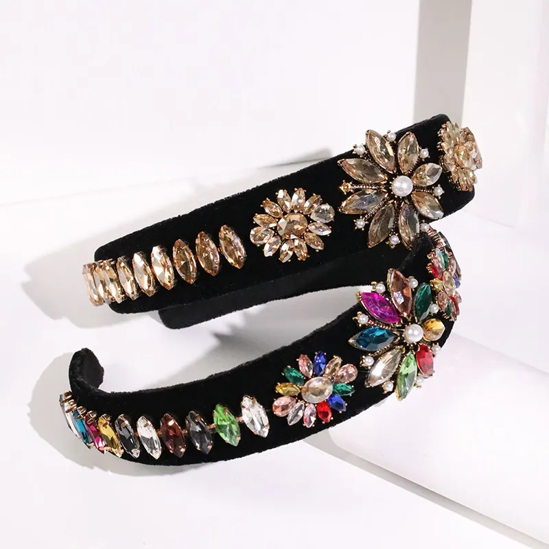 Luxury Multicolor Rhinestones Velvet Headband with Multicolor Rhinestones Amazon.com : WILLBOND Velvet Padded Crystal Rhinestone  main image 3