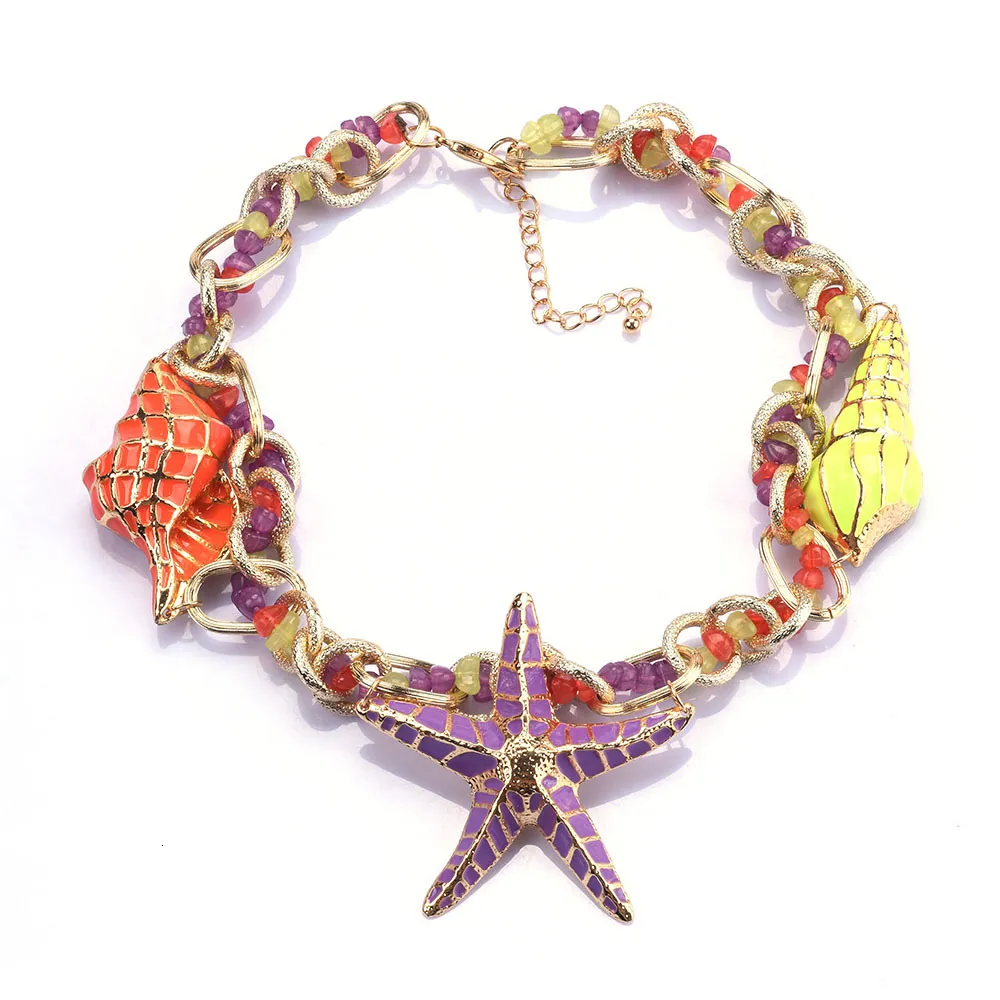 Chokers ZA Fashion Starfish Shell Charm Statement Choker Necklace Women Jewelry Boho Indian Vintage Large Collar Necklaces 230921