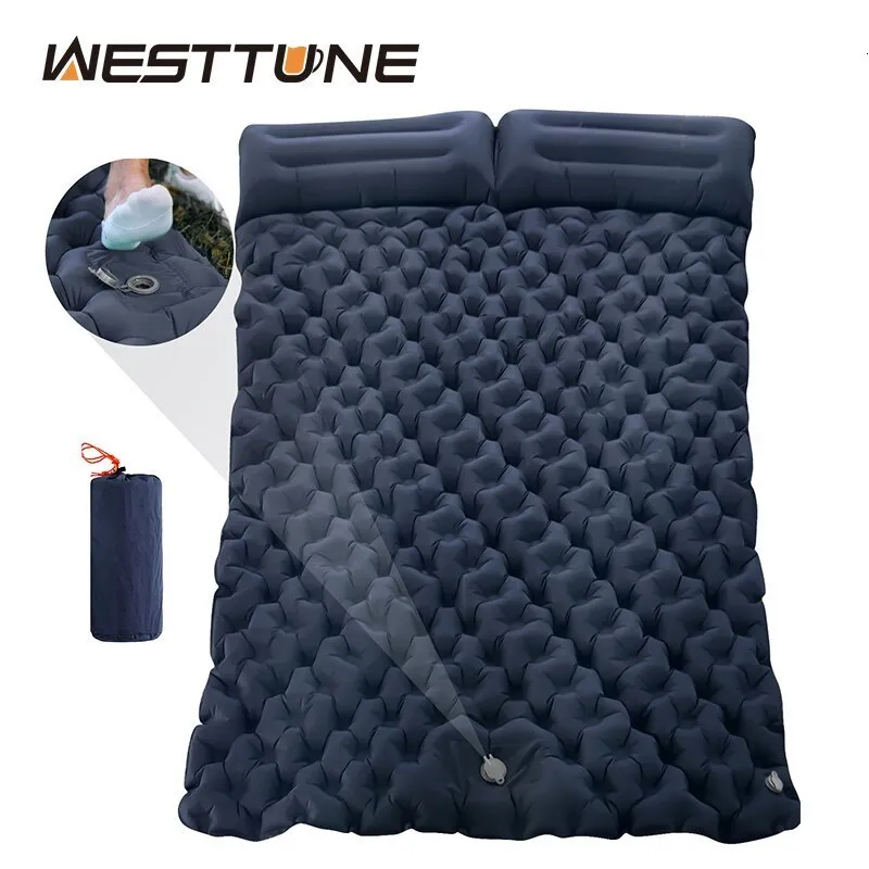 Almohadillas al aire libre Westtune Colchón inflable doble con bomba de almohada incorporada Almohadilla para dormir Camping Air Mat para viajes Mochilero Senderismo 230922