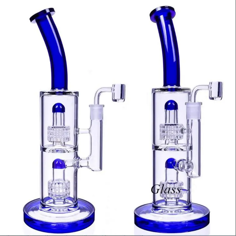 9.8inchs Double Patrix Perc Glass Water bongs Hookahs Shisha Smoke Pipe Recycler Dab Rigs With 14mm Joint