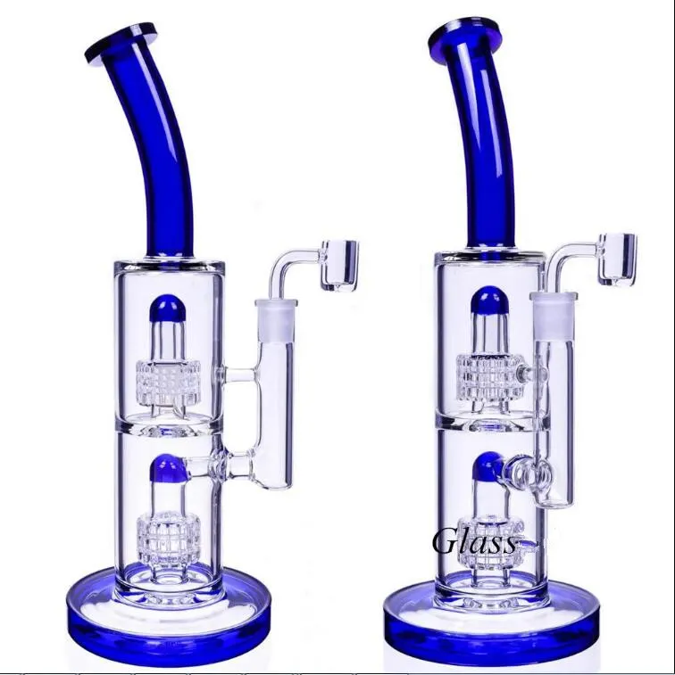 9.8inchsダブルパトリックスPerc Glass Water Bongs Hookahs Shisha Smoke Pipe Recycler Dab Rigs 14mmジョイント